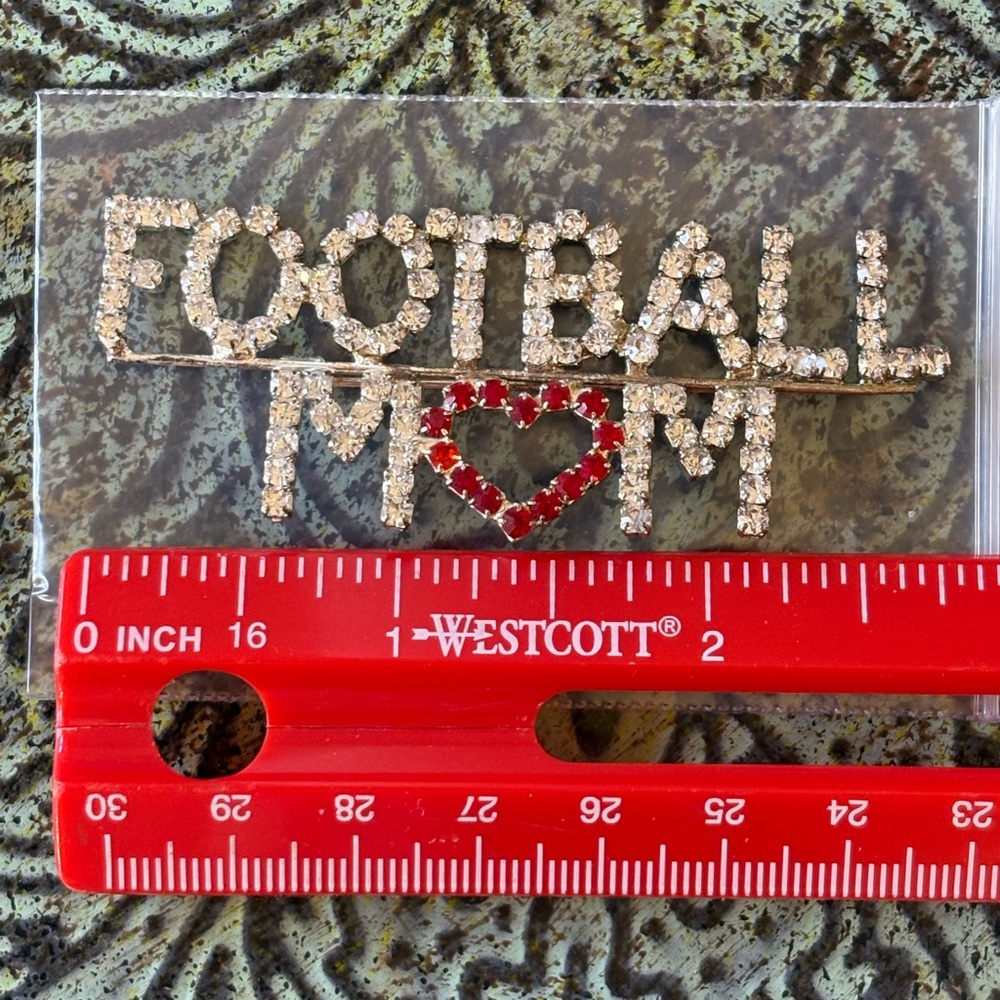 NWOT Sparkling Rhinestones “Football Mom” Brooch - Picture 3 of 7